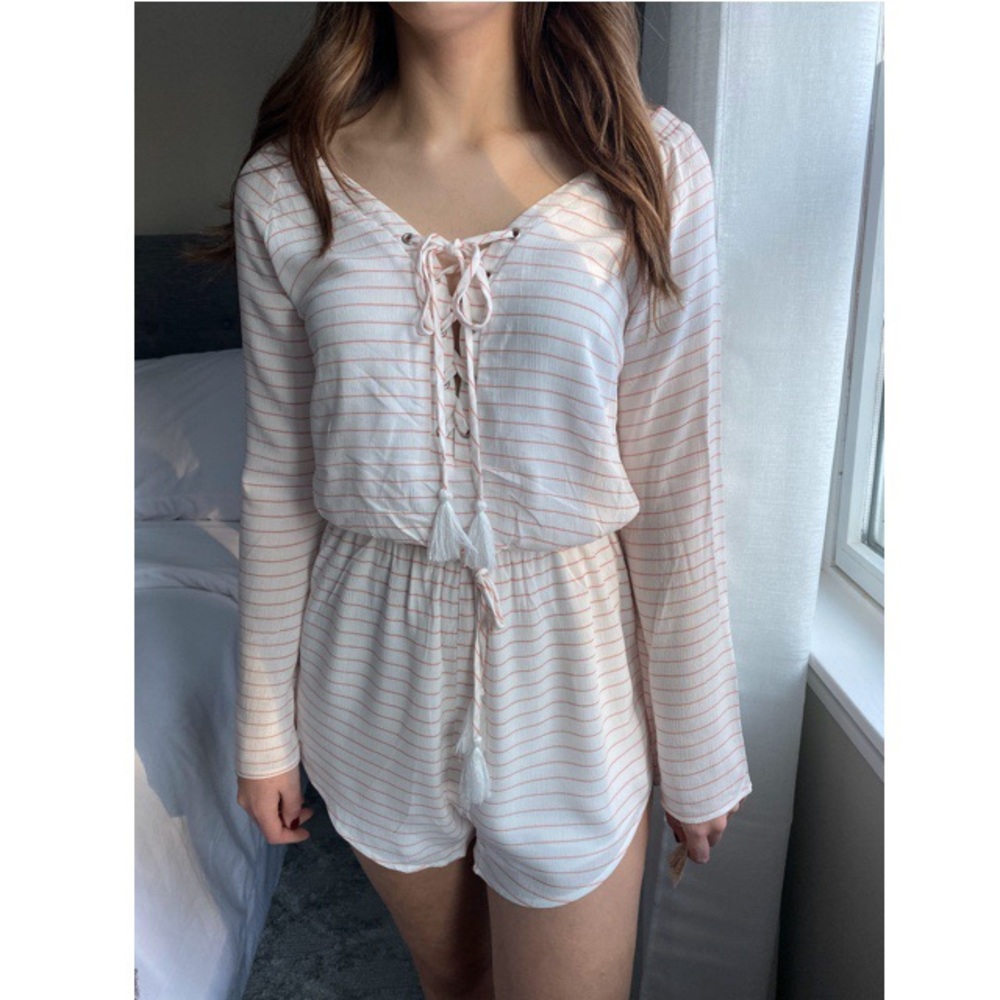 Striped cross-tie romper